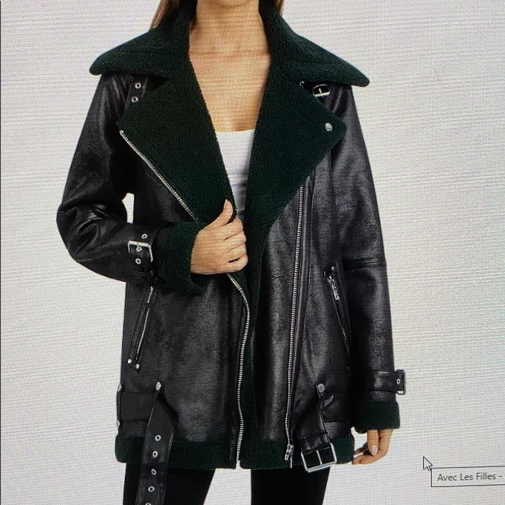 AVEC LE FILLES Faux Leather Jacket Black/Green